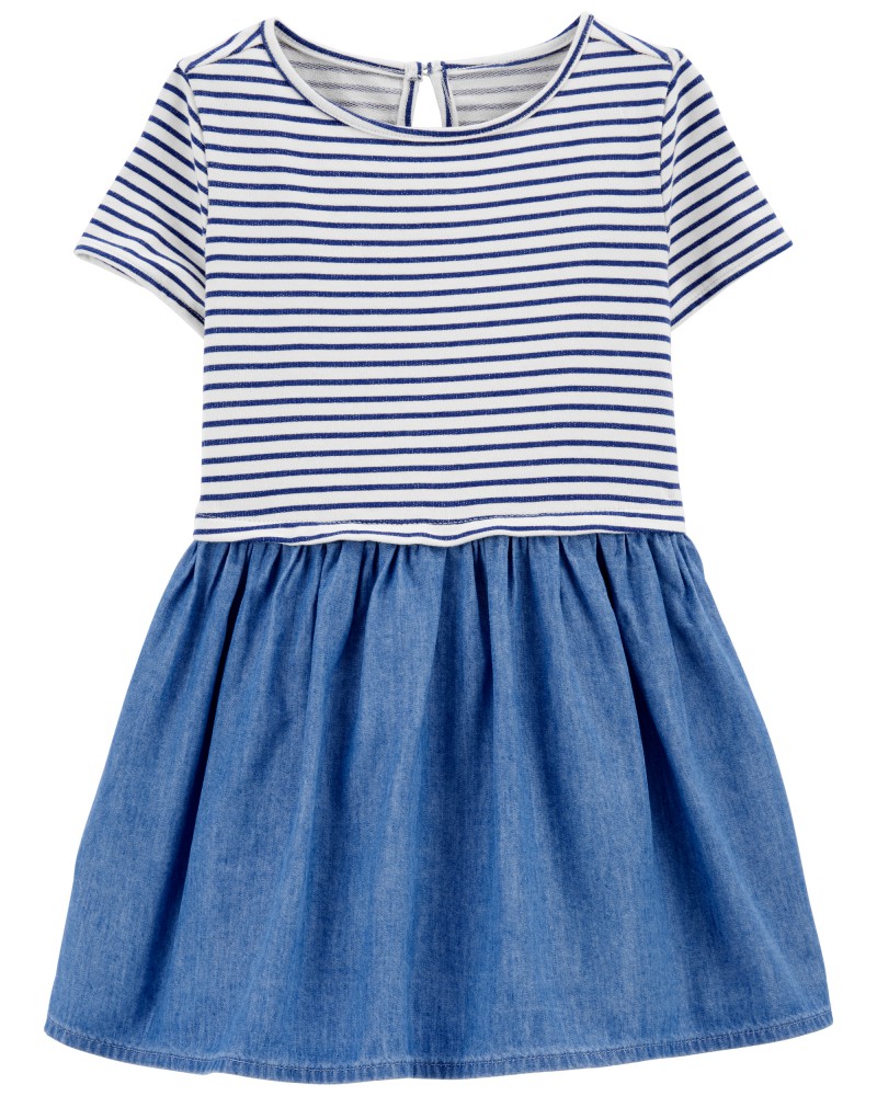 Carter's OshKosh B'gosh Платье в полоску с джинсовой юбкой, голубой
