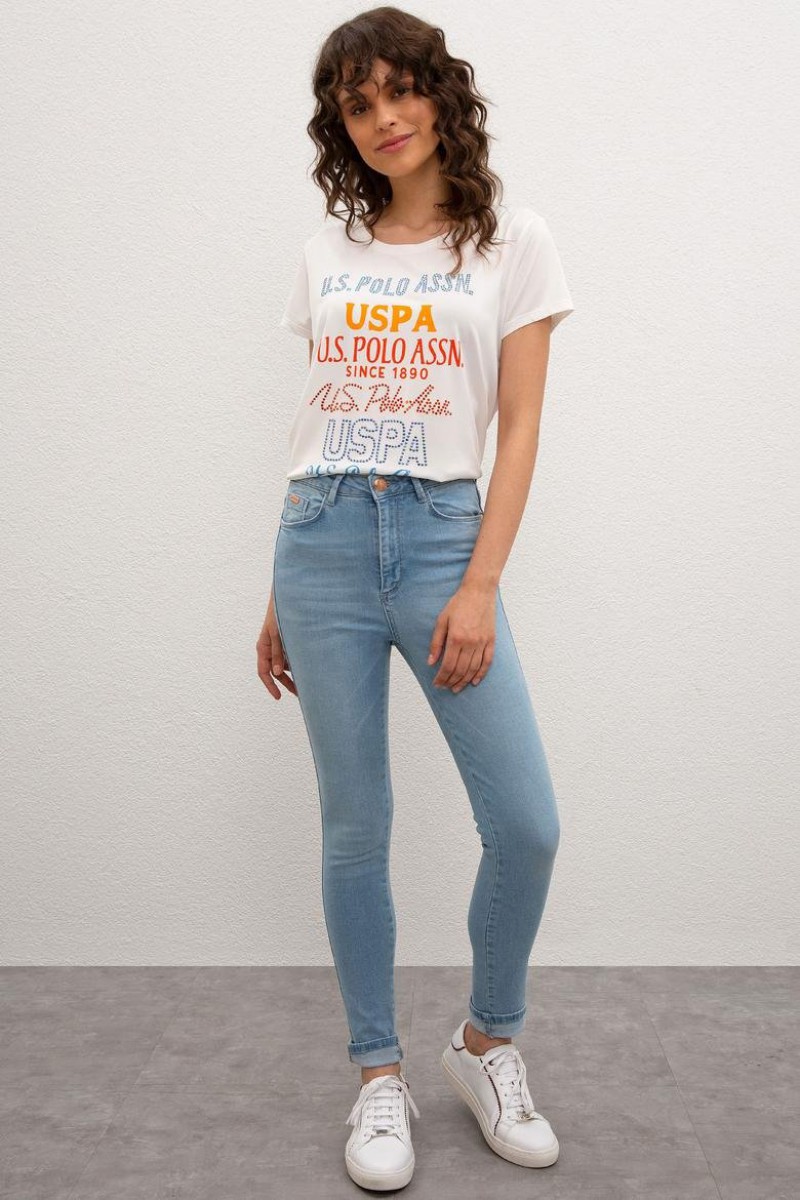 Pantaloni din denim albastru pentru femei