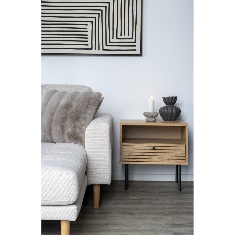 Прикроватная тумбочка Kyoto 1 drawer, oak veneer, natural, black metal legs